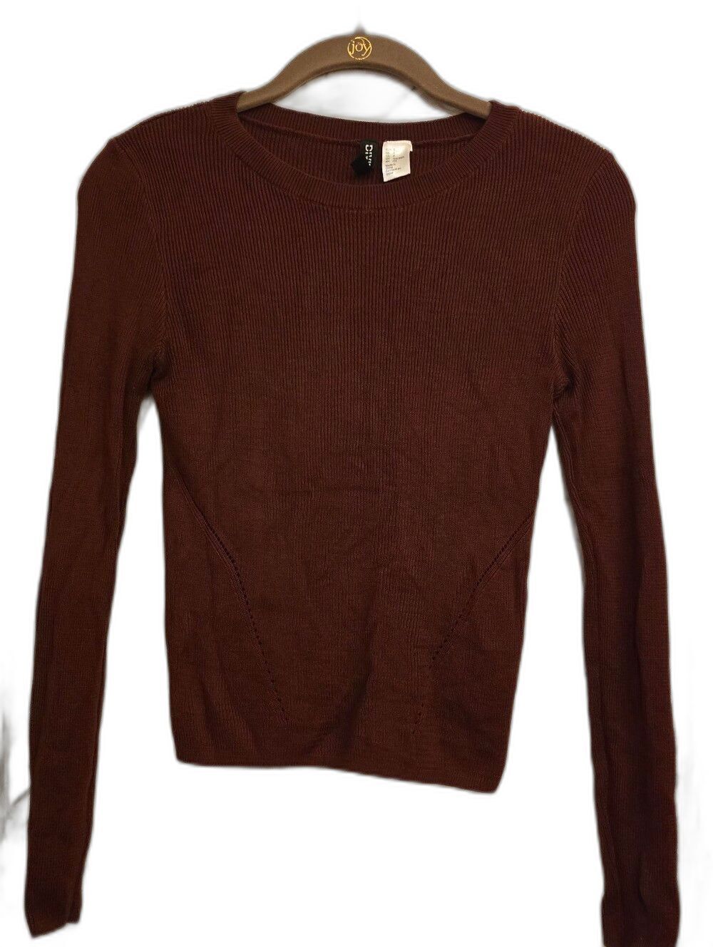 H&M Divided Ribbed Long-Sleeve Crewneck Top - Maroon Burgandy Size: Small
